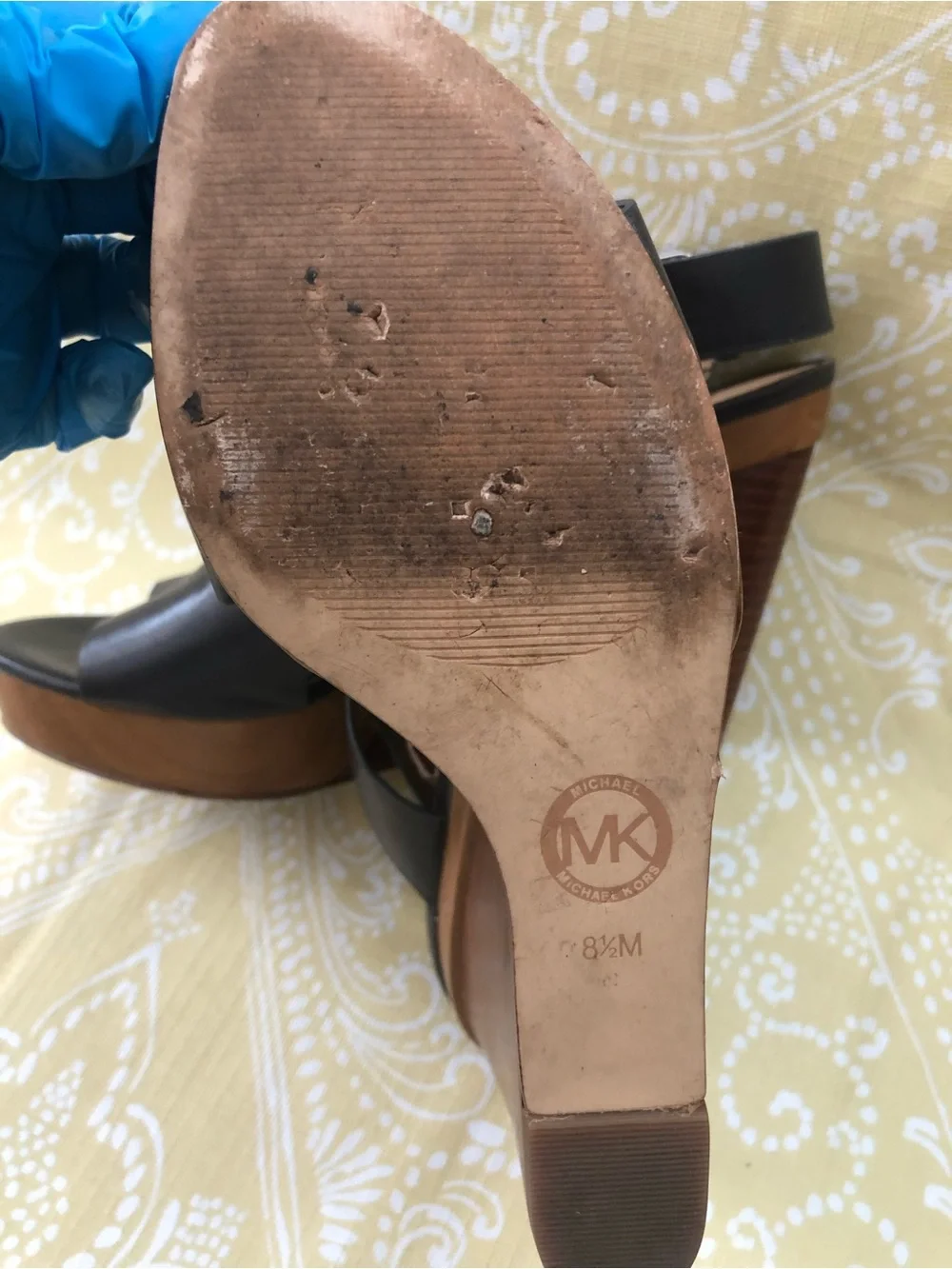 Michael Kors Black Leather Open-Toe Wedge Sandals